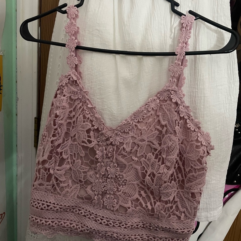 Mauve Floral Crochet Lace Cami Top